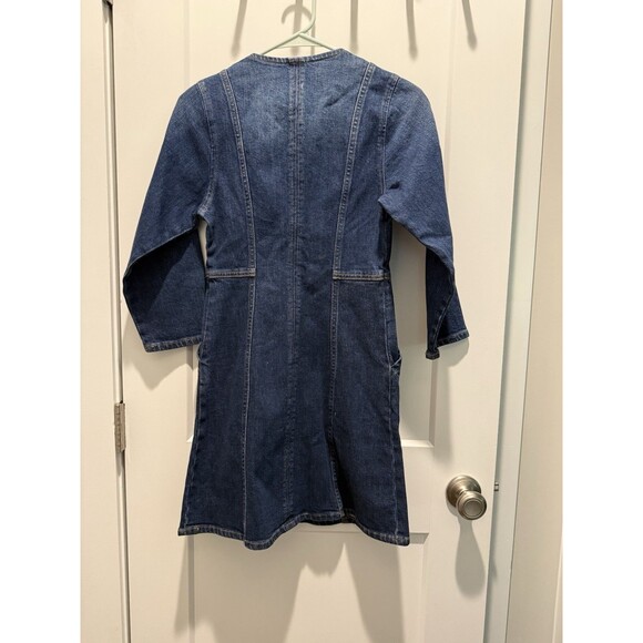 Aritzia Denim Forum Front Zipper Denim Blue Jean Mini Dress with 3/4 Sleeve 0 - Picture 4 of 4